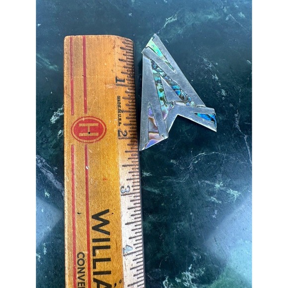 Vintage 925 Sterling Silver Abalone Shell Inlay Geometric Pin Brooch Signed - Picture 2 of 11